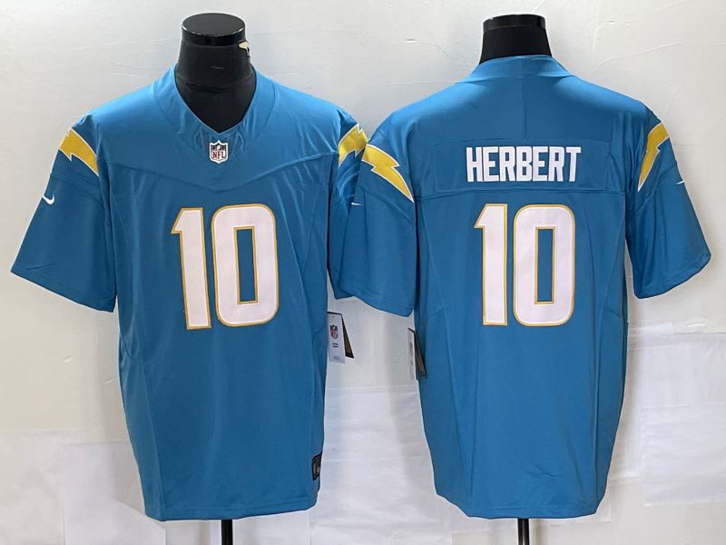 Men Los Angeles Chargers 10 Herbert Blue 2023 Nike Vapor Limited NFL Jersey style 2